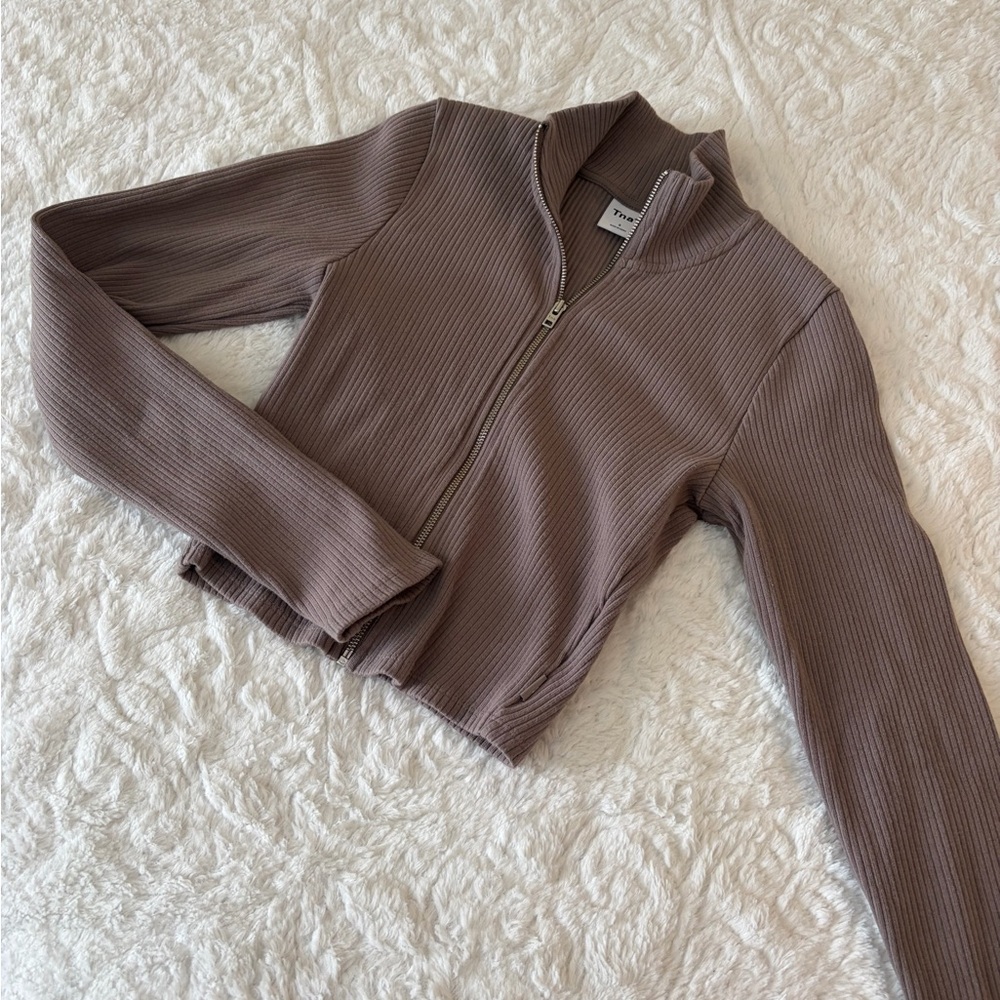 TNA Taupe Ribbed Zip-Up Jacket
